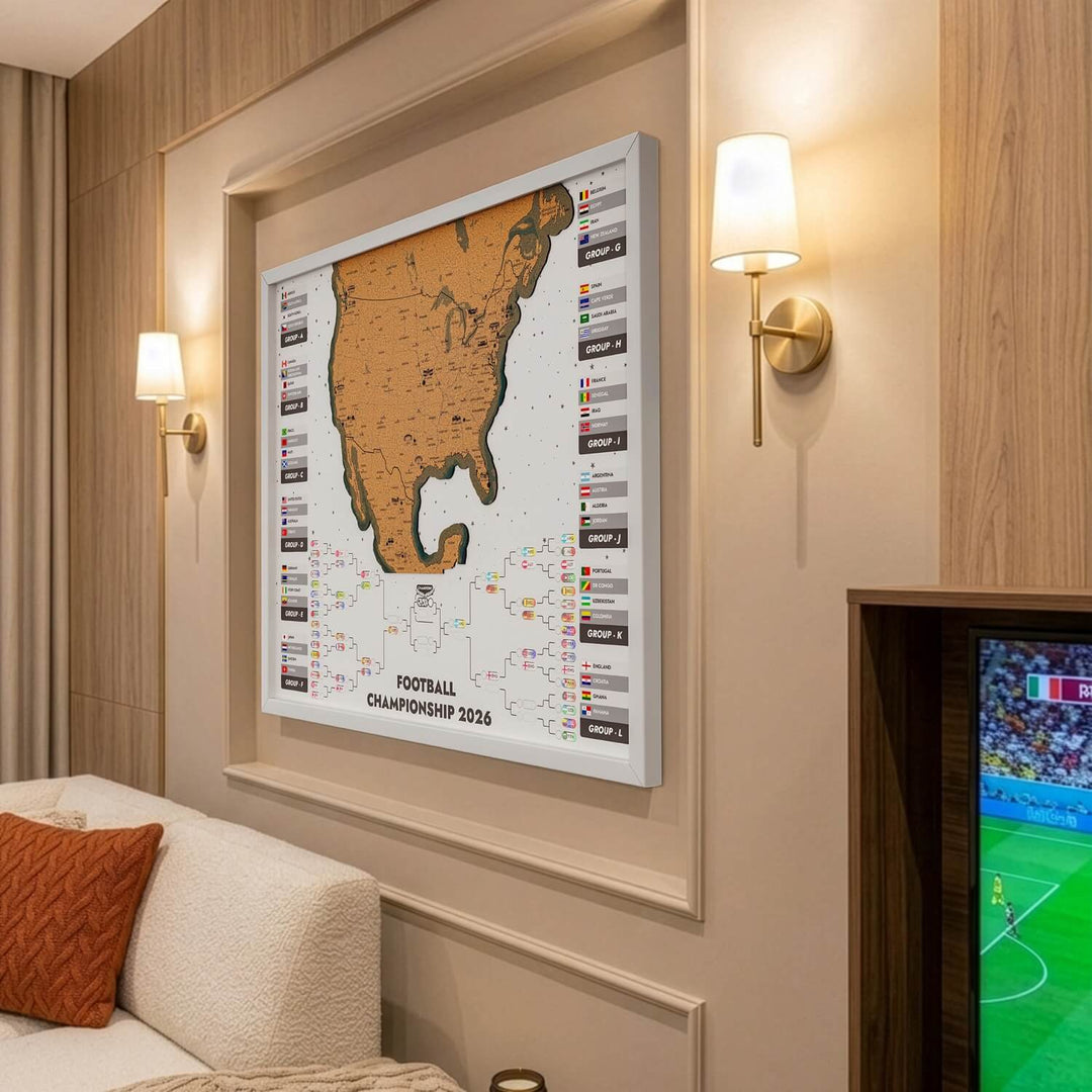 Framed 2026 World Cup Cork Map - Interactive Tournament Bracket