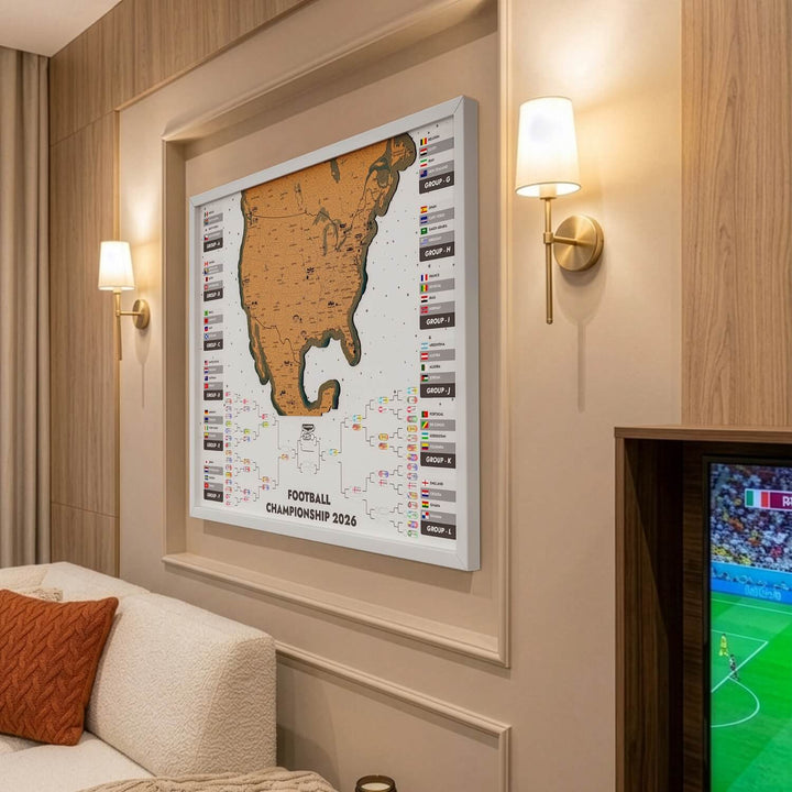 Framed 2026 World Cup Cork Map - Interactive Tournament Bracket