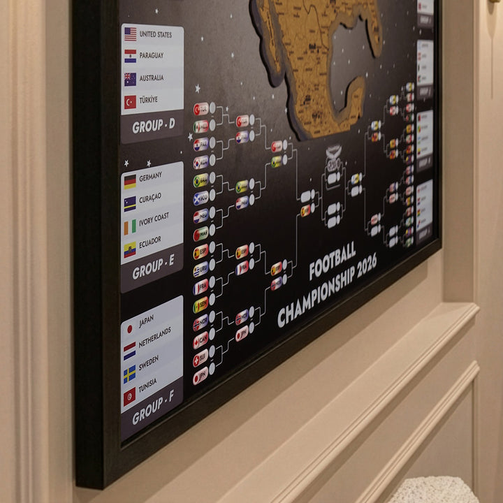 Framed 2026 World Cup Cork Map - Interactive Tournament Bracket
