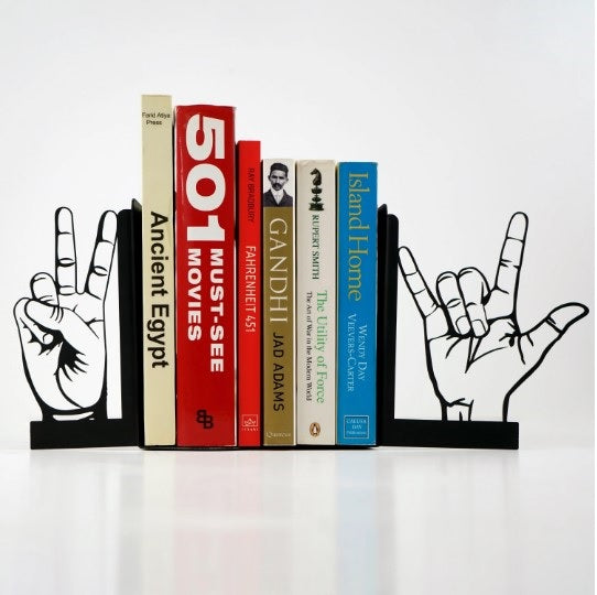 metal-bookend-victory-and-love-sign-unique-metal-table-decor-for-book-lovers-black-gold-silver-copper-home-metal-decoration-colorfullworlds