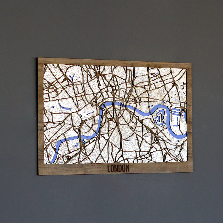 london-city-map-wooden-framed-maps-of-london-office-wood-decor-multilayered-art-colorfullworlds