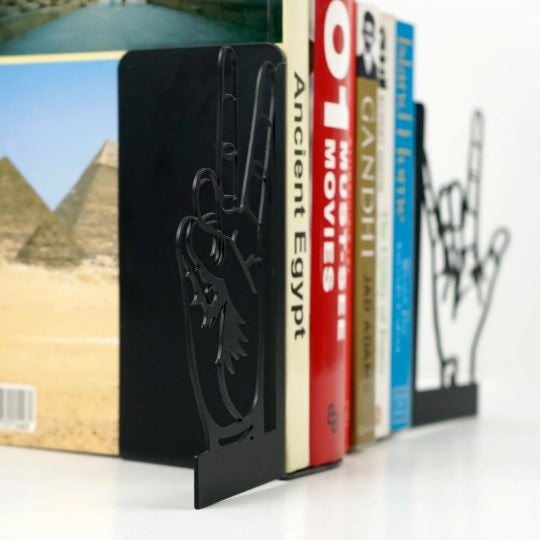 metal-bookend-victory-and-love-sign-ideal-gift-for-book-enthusiasts-black-gold-silver-copper-metal-table-accessory-colorfullworlds