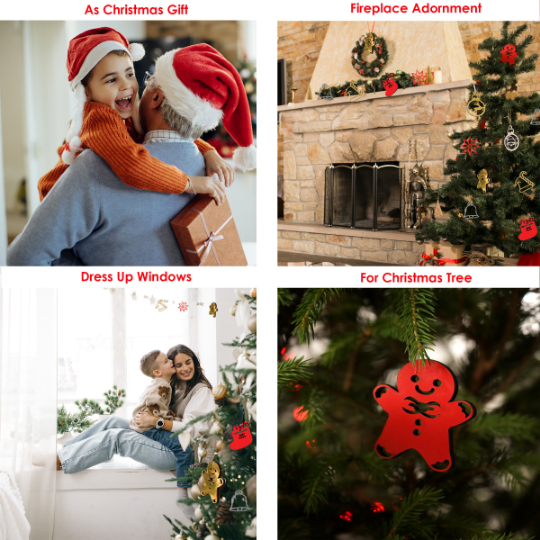 Uses for the Christmas ornaments: a Christmas gift, fireplace adornment, window dressing and tree decoration
