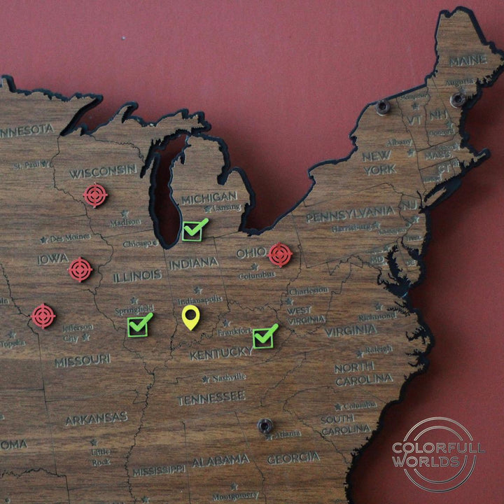 USA Map Wall Art - Metal & 2D Wooden USA Map (Single Layer) | Color - Light Brown