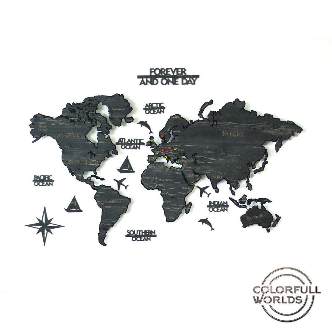 Black 2D Wooden World Map