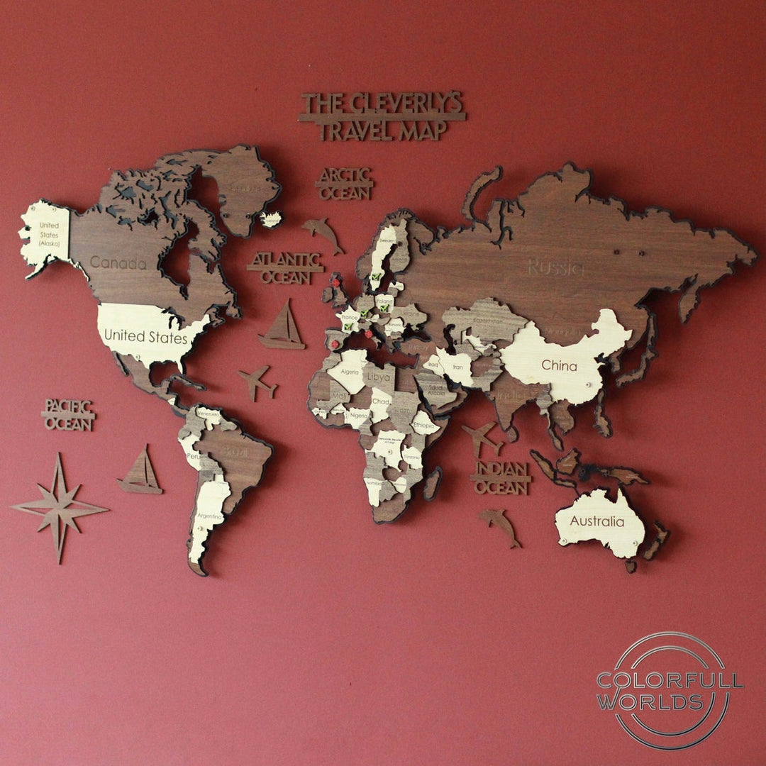 3D Wooden World Map Multilayered - Multicolor – ColorfullWorlds