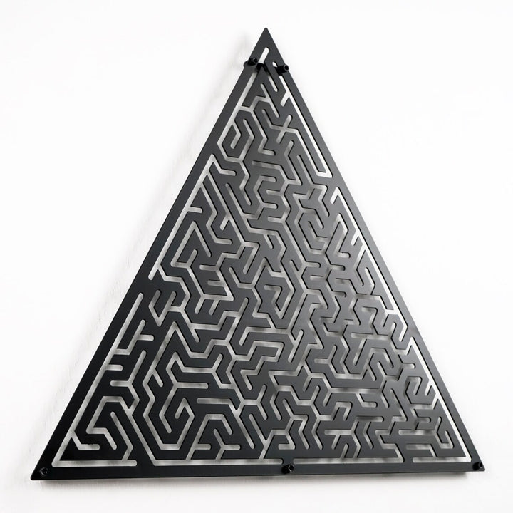 equilateral-triangle-maze-metal-wall-decors-metal-wall-art-silver-gold-combination-art-colorfullworlds