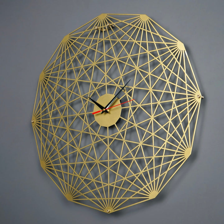 dodecagon-tesseract-diagonal-polygon-metal-wall-clock-elegant-metal-decor-silver-gold-colorfullworlds