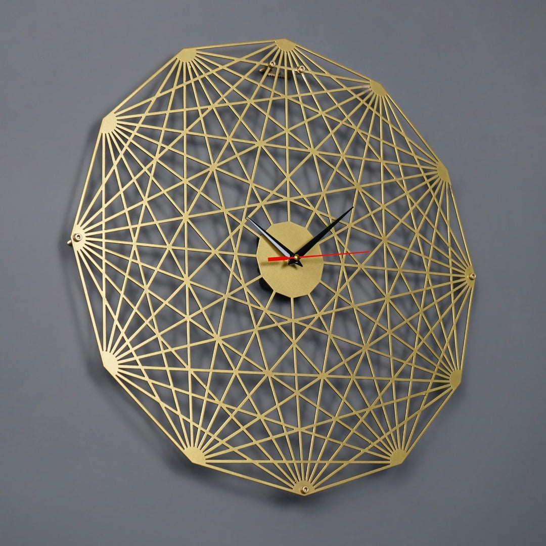 dodecagon-tesseract-diagonal-polygon-metal-wall-clock-black-copper-unique-timepiece-office-colorfullworlds
