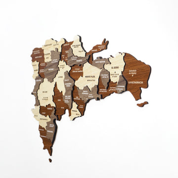 Dominican Republic wooden wall map in side-angled view on a white background, large size