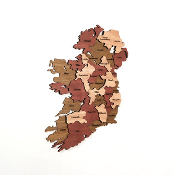 Ireland wooden wall map in a slight three-quarter view with Kerry, Limerick and Tipperary labels