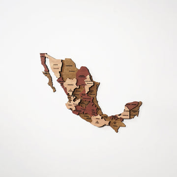 Small Mexico wooden wall map centered on a white wall with state names