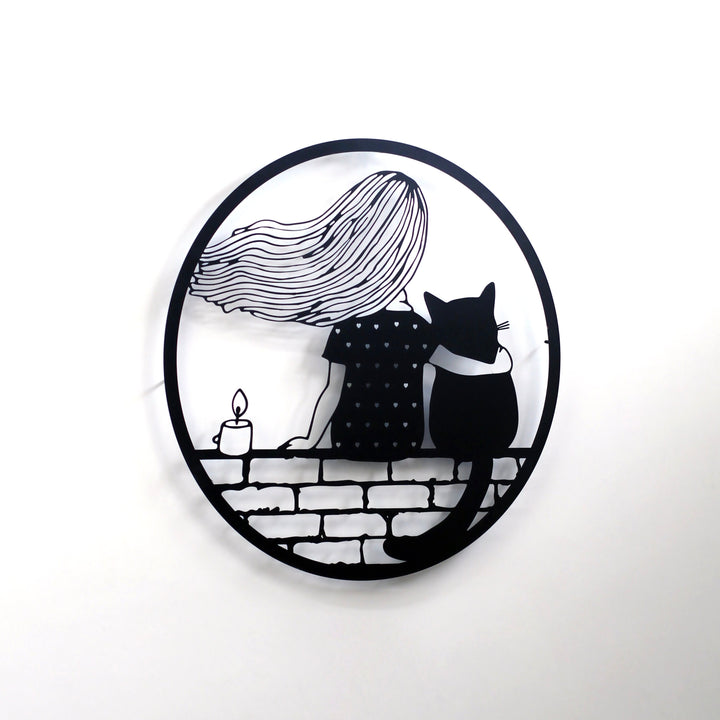 metal-wall-decors-metal-wall-table-the-girl-and-the-cat-black-by-hokusai-unique-metal-wall-decor-for-art-lovers-colorfullworlds