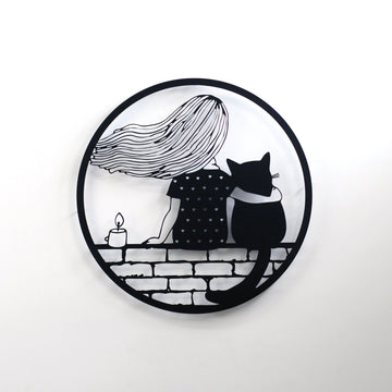 metal-wall-decors-metal-wall-table-the-girl-and-the-cat-black-by-hokusai-unique-metal-wall-art-black-gold-silver-copper-colorfullworlds